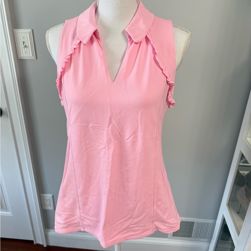 Lilly Pulitzer Pink Ruffled Sleeveless Polo Blouse